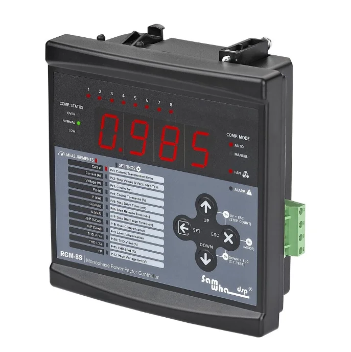 Фото Реле контроля реактивной мощности RGM-8S 220VAC с автоматическим управлением и 8-ступенчатой регулировкой №2