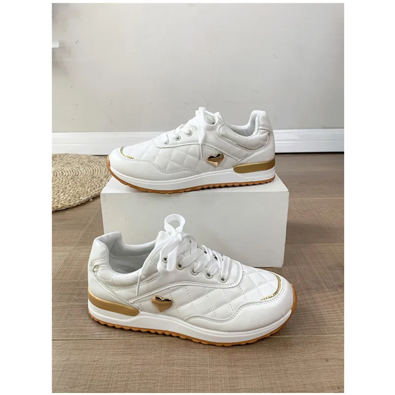 

Autumn and Winter 2022 Round Head Flat Checker Casual Shoes for Women Large Splice Lace Up Sneakers for Women Platform Sneakers