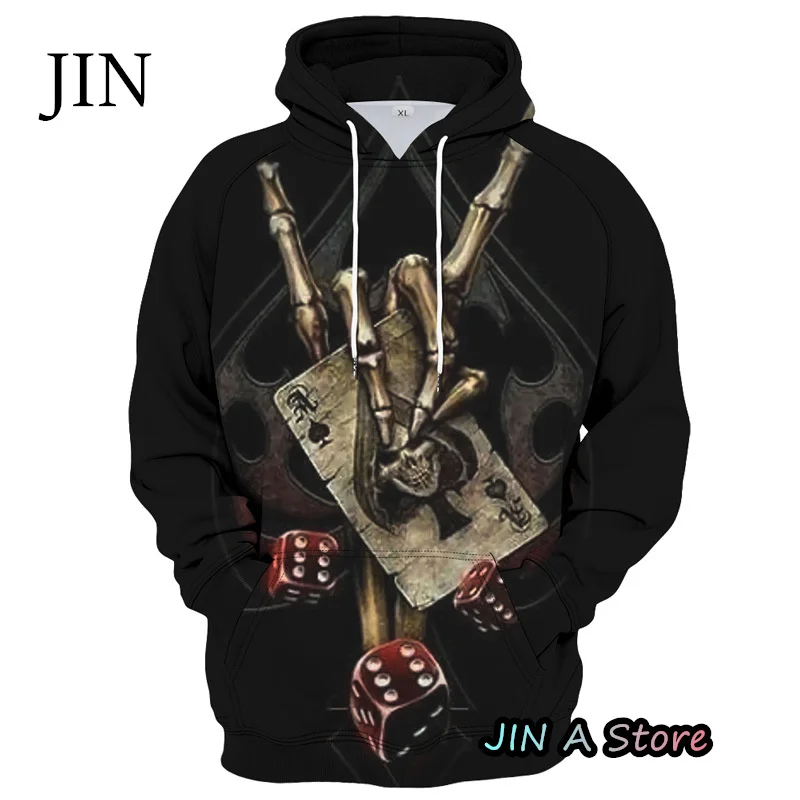 

Spring Autumn Men's Poker A Pattern Hoodie Cartoon Hooded Clothing Casual Sweatersuit Fashion Coat With Hat Vintage Sweatshirts