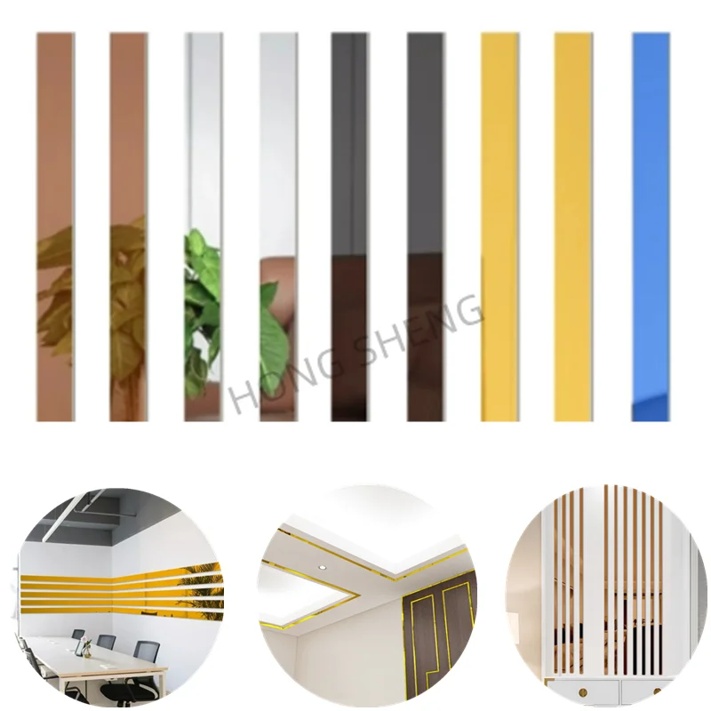 1M 3D Strips Mirror Wall Sticker Self-adhesive Waist Line Stickers DIY Acrylic TV Background Wall Ceiling Edge Strip Home Decor