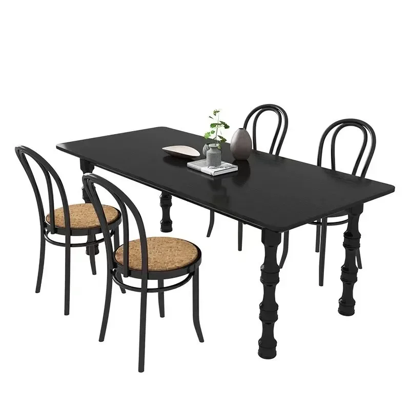 Скандинавский винтажный обеденный стол из цельного дерева кремовый стиль