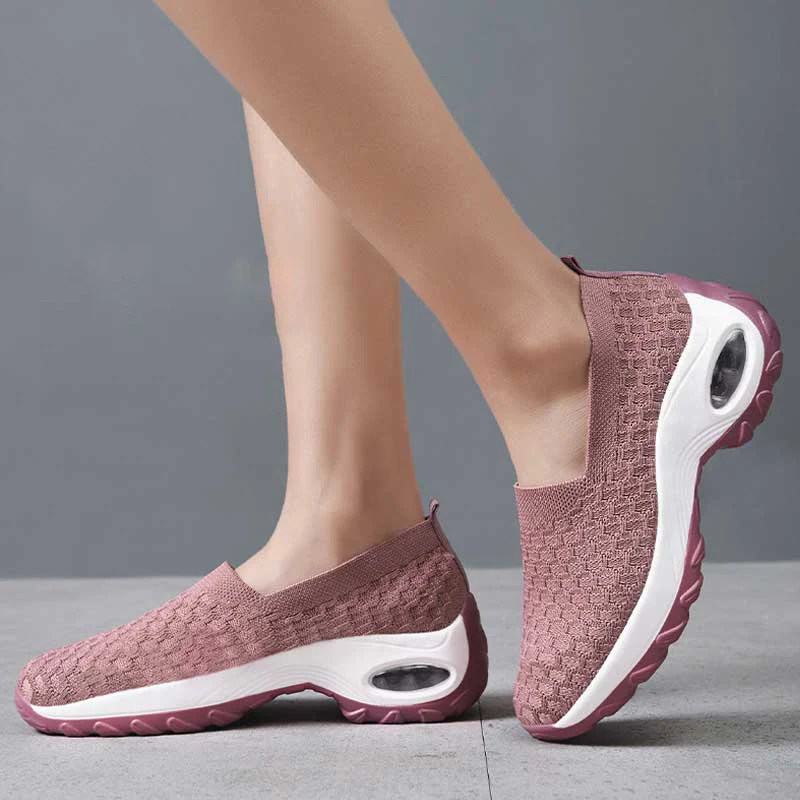 Slip on Women's Women Sneakers Cushioned Comfortable Hiking Walking Shoe Breathable Stretch Cloth Casual Platform Shoe In Spring