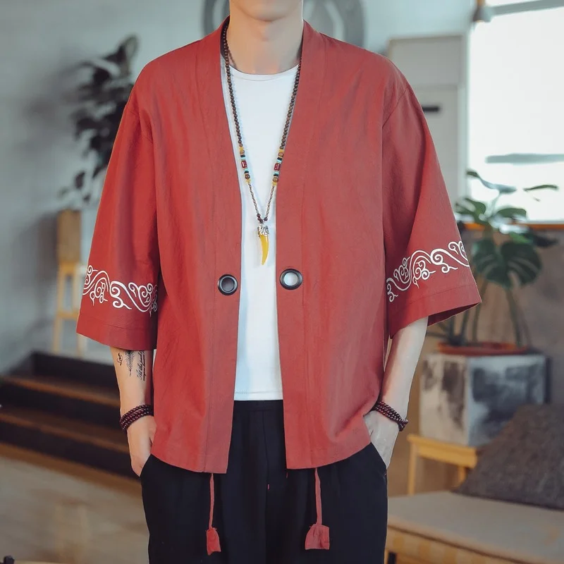 

Кимоно мужское традиционное в японском стиле, кардиган с принтом самурая, хаори, юката, азиатская одежда, 5XL