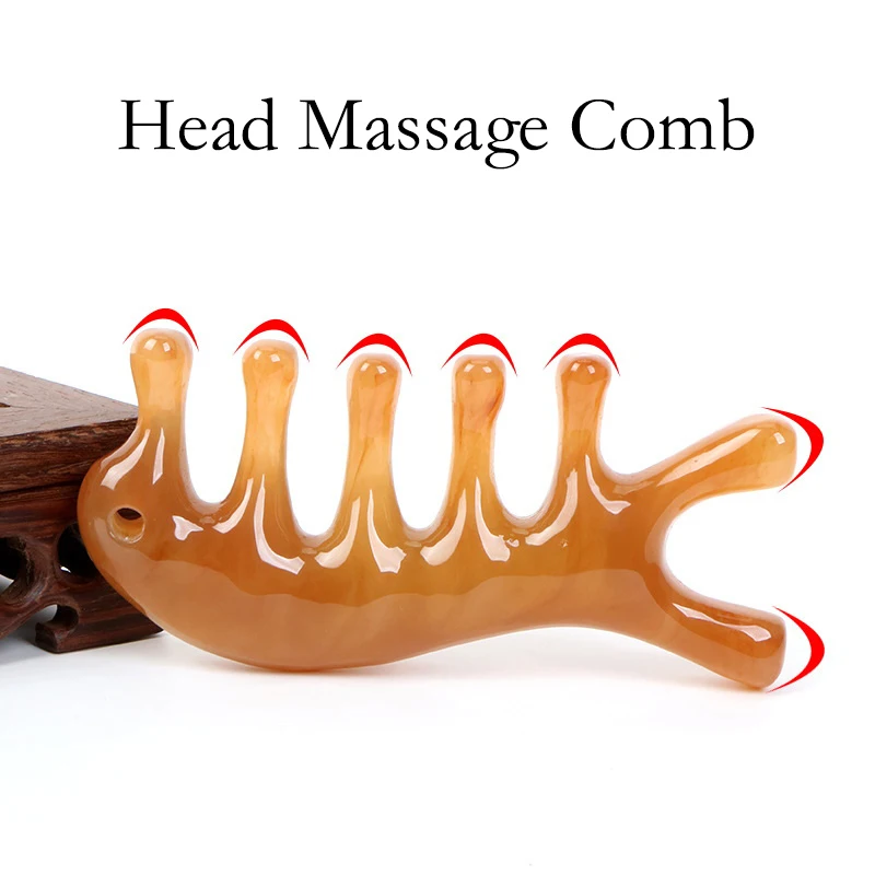 

1PC Resin Massage Comb Head Face Scalp Gua Sha Massager Natural Facial Wide Tooth Guasha Scraping Body Massage