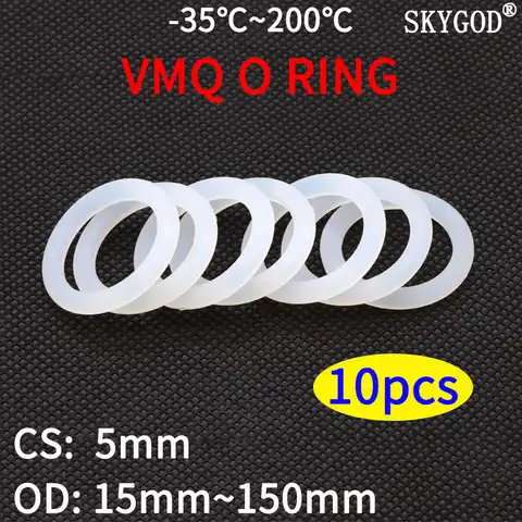 Уплотнительное кольцо VMQ, 10 шт., уплотнительная прокладка CS 5 мм OD 15 ~ 155 мм, изолированная силиконовая резина, водонепроницаемая шайба круглой...