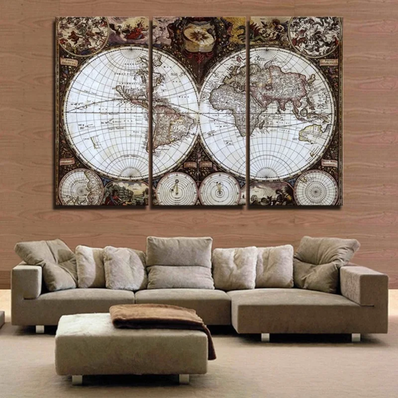 

Angel's Art 3pcs/Set Unframed Retro Map Canvas Home Decor Painting