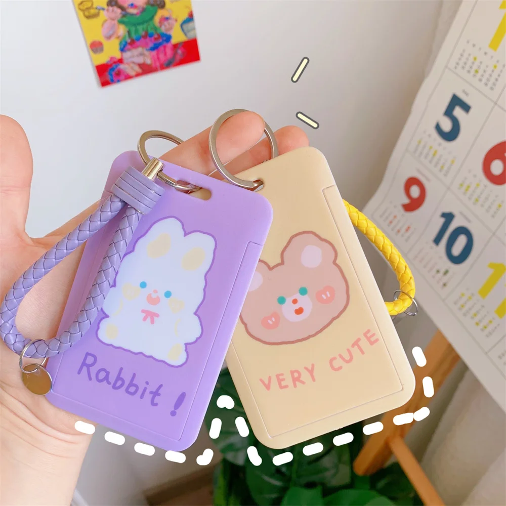 

Cartoon ID Card Credit Bank Card Case Holder Portable Bus Index Holder Student Campus Meal Card Protection Cover Bag Pendant