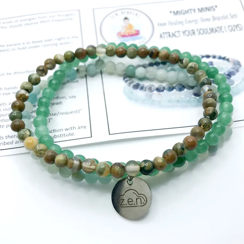 

3 шт./компл. 4 мм энергетические браслеты из зеленого нефрита, амазонита, ринолита, браслеты с подвесками, Лидер продаж