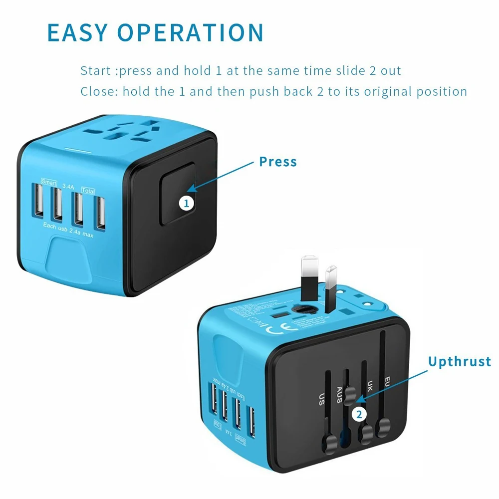 Адаптер для путешествий Международный универсальный адаптер питания все в одном