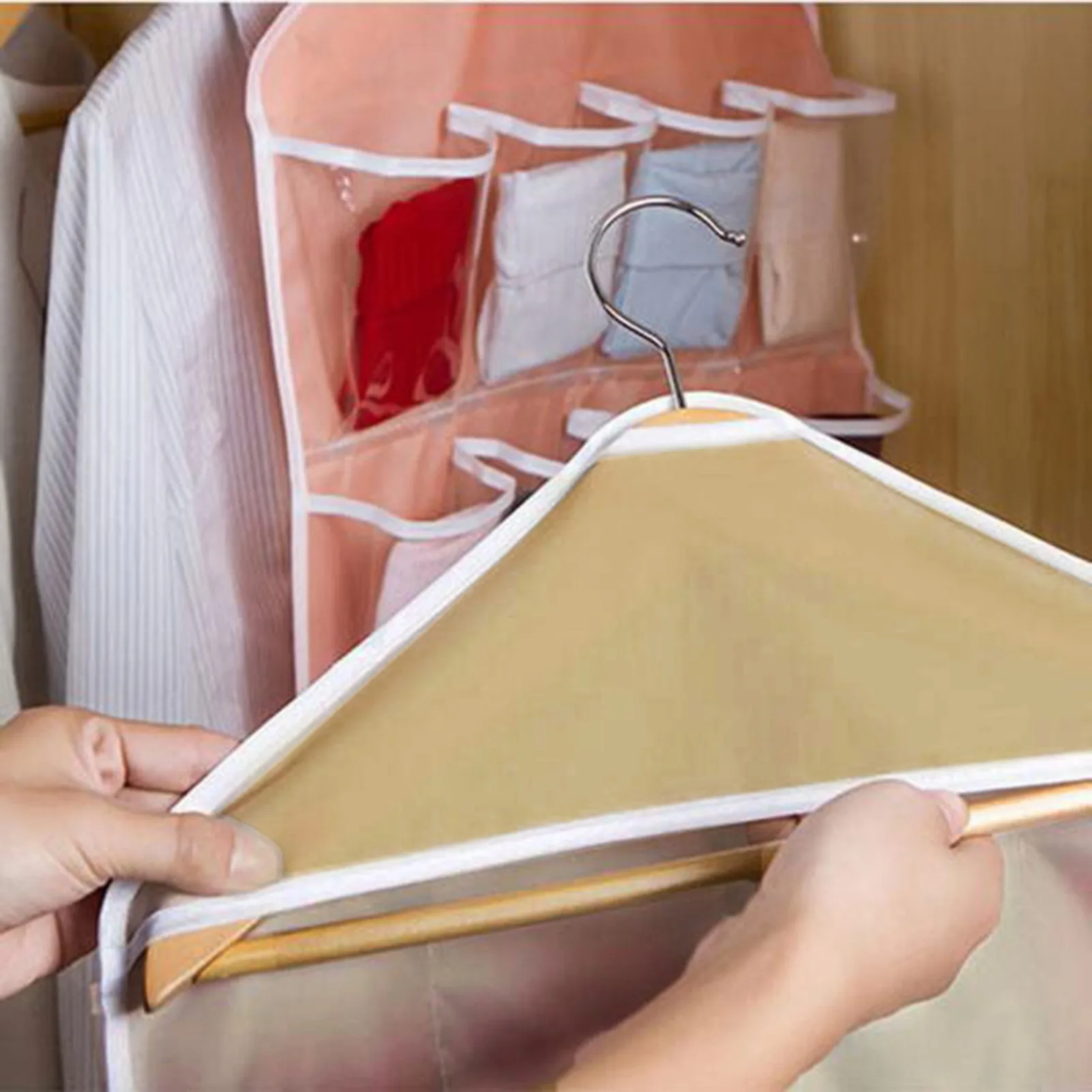 

16 Pockets Door Hanging Storage Pockets Transparent Clear Door Hanging Bag Shoe Rack Hanger Underwear Bra Socks Closet Storage