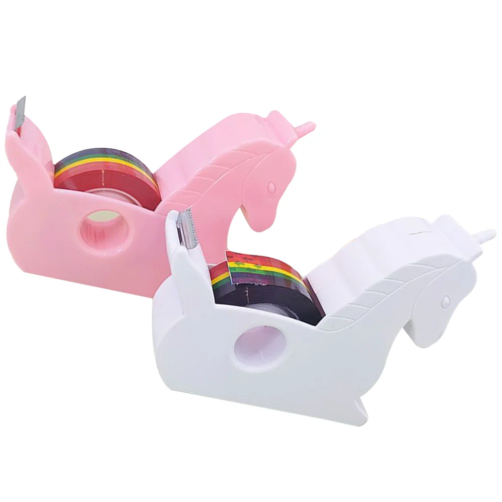 

2 Pcs Desk Tape Holder Students Unicorn Shape Miniature Tools Small Dispenser Trumpet Stand Kawaii School Supplies Washi tapes