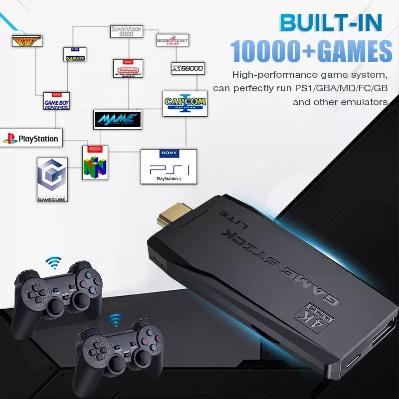 

2023Double handle Wireless Controller Game Stick 4K Video Game Console 2.4G 10000 games 64GB 32GB Retro games For PS1 GBA boy gi