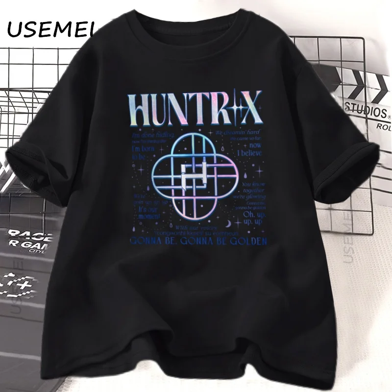 Фото Футболка Huntrix, летняя футболка с принтом, хлопковая футболка с короткими рукавами для женщин и девочек, модная уличная одежда с круглым вырезом, футболки с графикой, одежда №3