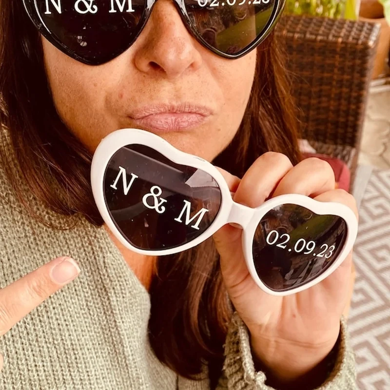 Женские персонализированные Солнцезащитные очки в форме сердца белые свадебные