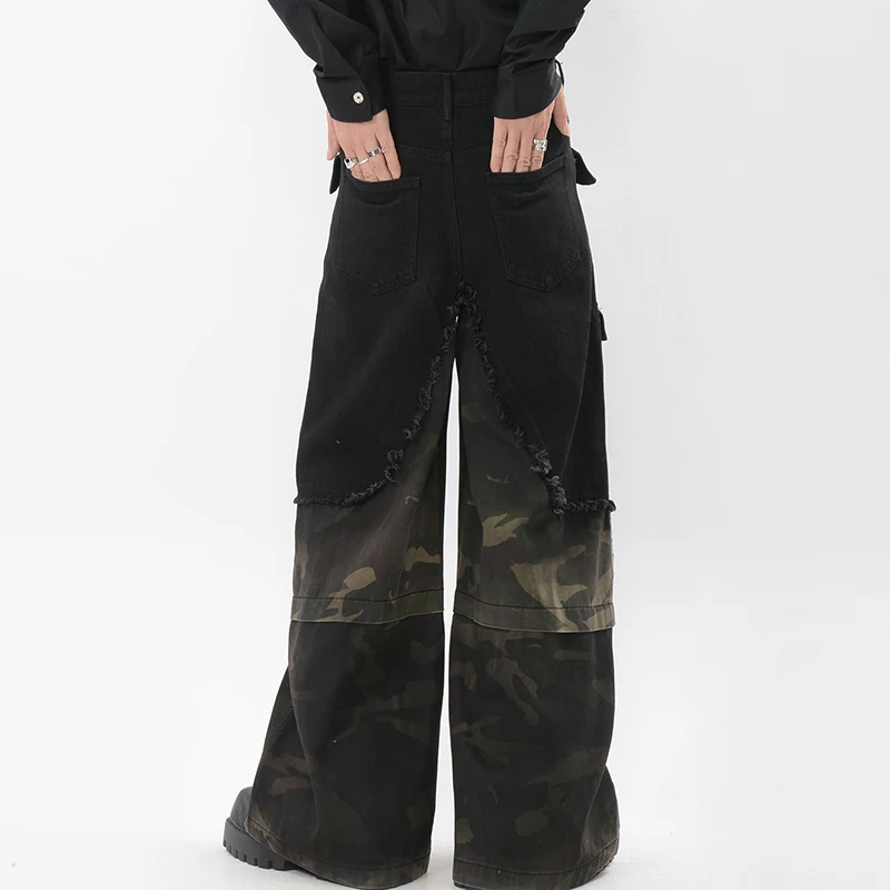 FEWQ камуфляжные мужские джинсы винтажный дизайн рабочая одежда широкие брюки