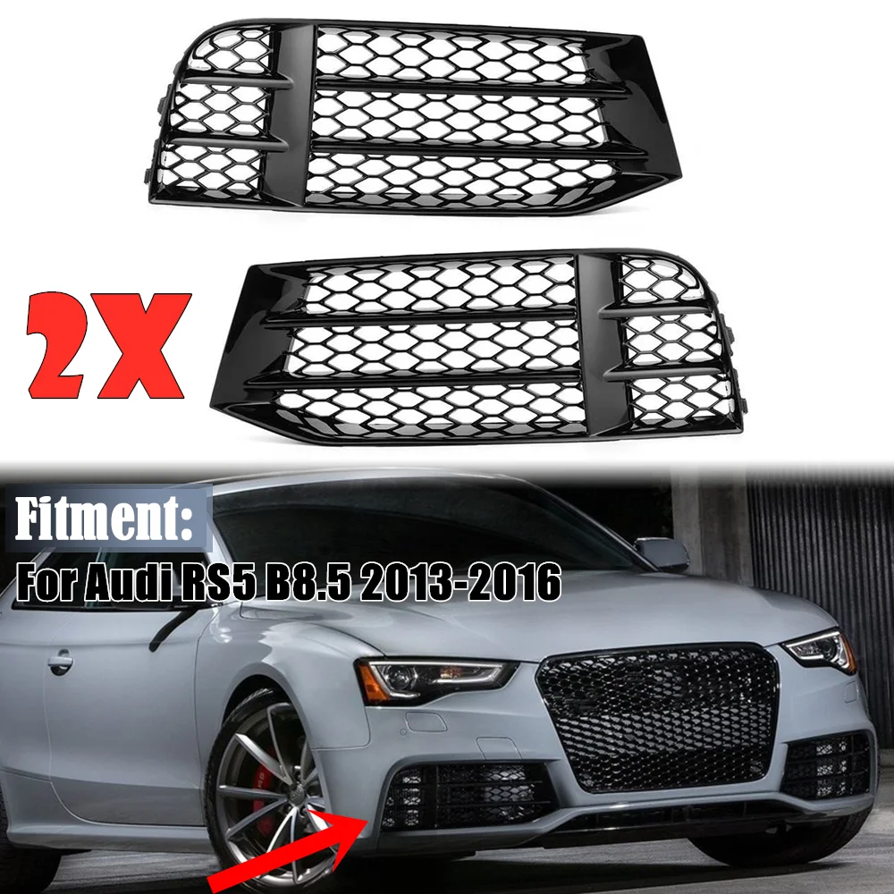 

A Pair Car Front Fog Light Lamp Grille Honeycomb Grill Cover Glossy Black For Audi RS5 B8.5 2013 2014 2015 2016 Car Accessories