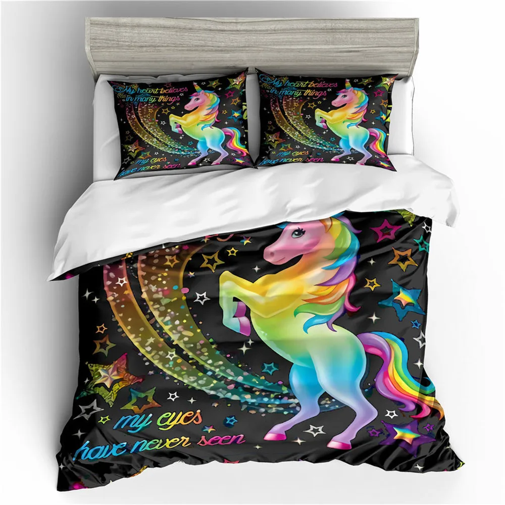 

Детский комплект постельного белья, односпальный Комплект постельного белья, домашний текстиль, с рисунком единорога, с милым пододеяльник...