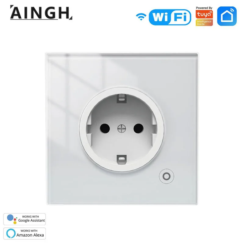 

Alexa Tuya Wifi Smart Socket Google Home Plug EU UK Pop Glass Wall Electric Button Prise 220v Black Timer Outlet Power French