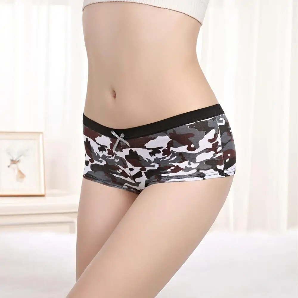 

Sexy Camo Print Boxer Briefs Female Cotton Panties Elasticity Cozy Breathable Knicker Intimates Lingerie Underpants for Women