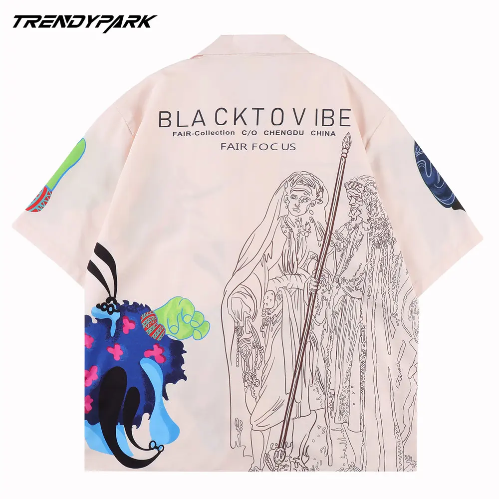 Shirts for Men Funny Cartoon Print Oversized Shirt 2022 Cotton Casual Streetwear Summer Short Sleeve Blouses Oversized Shirt