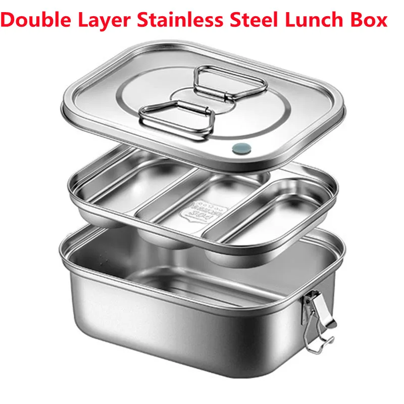 Double Layer Stainless Steel Lunch Box 2/3 Grid Leak-proof Bento Box Strong Tightness For Storing Various Fruits Snack Lunch Box