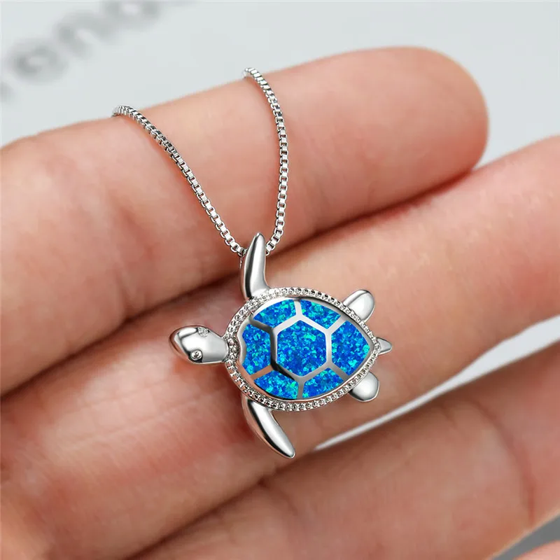 Classic Sea Turtle Pendant Necklace Charm Blue Opal Necklace for Women Fashion Accessories Gift Designer Jewelry colgante mujer