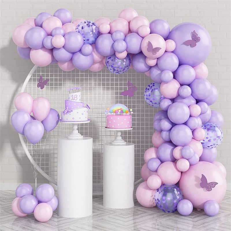 

95pcs Macaron Pink Purple Confetti Balloon Garland Arch Kit Wedding Bridal Shower Party Decoration Girl Birthday Baby Baptism