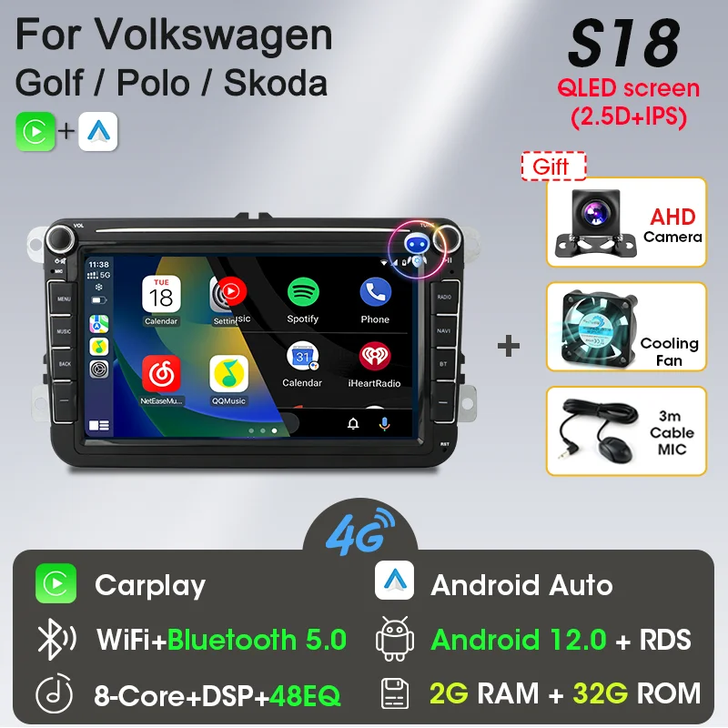 

Srnubi Автомагнитола Android 12 для Volkswagen VW Polo Golf Passat B6 B7 Skoda Jetta мультимедийный плеер 2din Carplay GPS аудио стерео