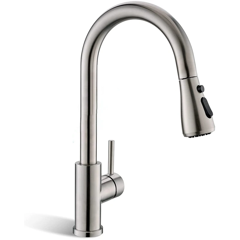 

Kitchen Faucet with Pull Down Sprayer Brushed Nickel, High Arc Single Handle Kitchen Sink Faucet with Water Lines