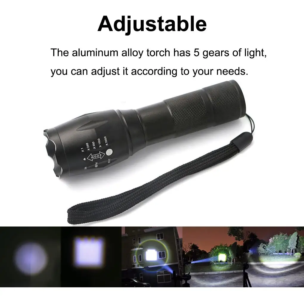 

Уличный светодиодный фонарь, 5 режимов, высокая яркость, масштабируемый водонепроницаемый фонарь, диапазон 500 м, регулируемый походный фона...