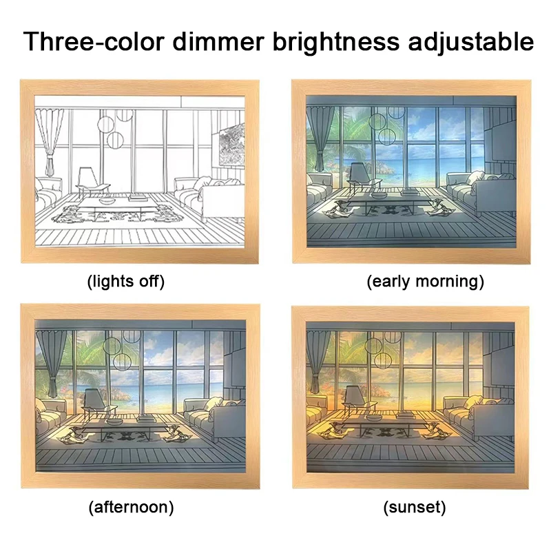 

INS Led Light Painting USB Plug Dimming Wall Artwork Table Lamp Indoor Sunlight Window Wooden Photo Night Luminous Decoration