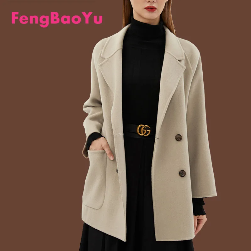 

Fengbaoyu Autumn and Winter Ladies Wool Double-sided Woolen Coat Korean Version Woolen Temperament Coat Fat mm Tide Warm Top