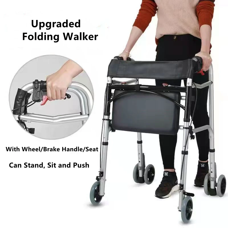 

Foldable Elderly Walker Mobility Aid Walking Stick Assist Commode Toilet Chair Standing Frame For Old People Disable With Seatd