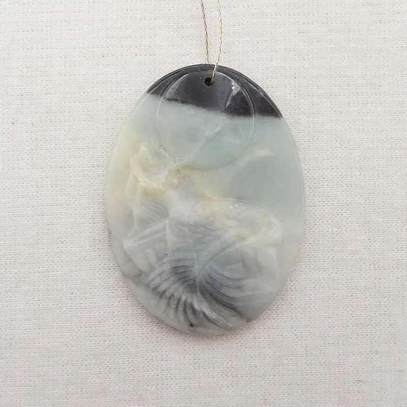 Натуральный камень Амазонит вырезанный резным рельефом Русалка Бусина для создания ювелирных изделий 40x30x4мм 8г Полудрагоценные модные аксессуары для ожерелья.