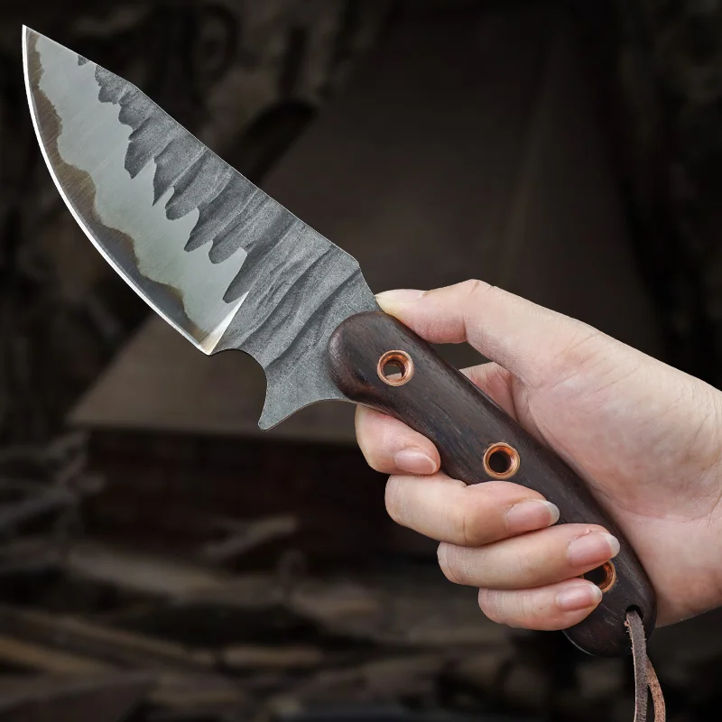 

HX OUTDOORS 7Cr17Mov Hunting Camping Knife Survival Knives Kitchen Tool Wood Handle With Leather Sheath EDC Tool, Dropshipping