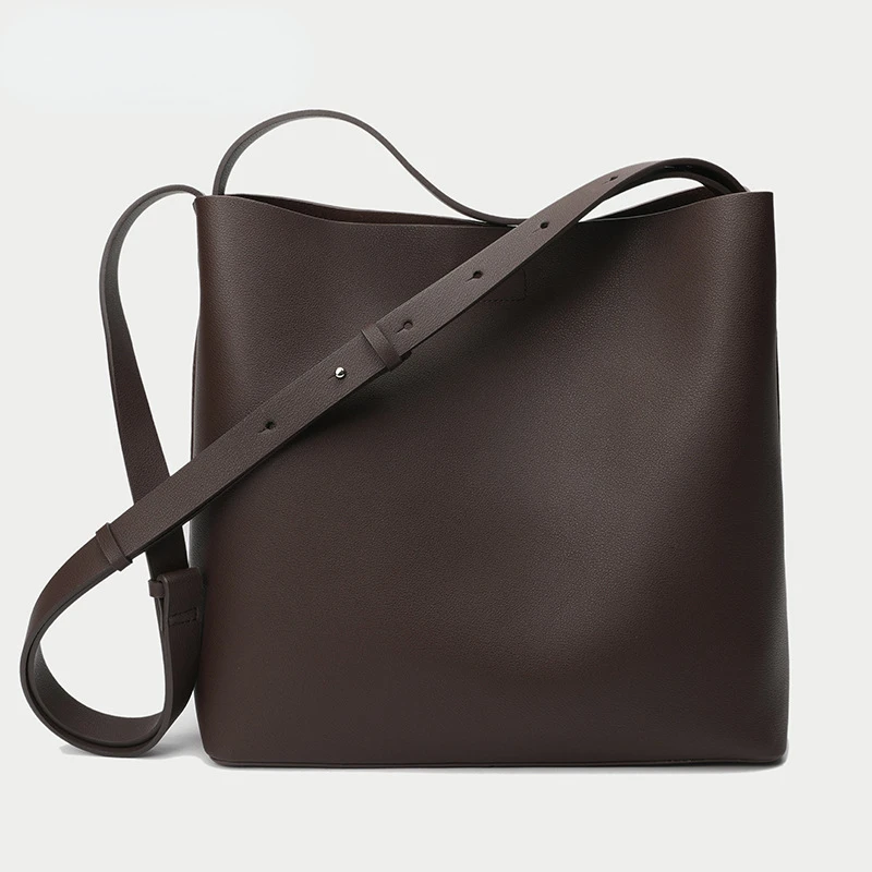 2023 European Style Nappa Cowhide Leather Women's Shoulder Bucket Bag High Quality Ladies Handbags Casual Tote Crossbody Bags