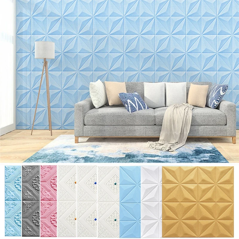 

70X70cm 3D Foam Stereo Wall Sticker Self-Adhesive DIY Waterproof Foam Wallpaper Kitchen Roof Ceiling Background Wall Decoration