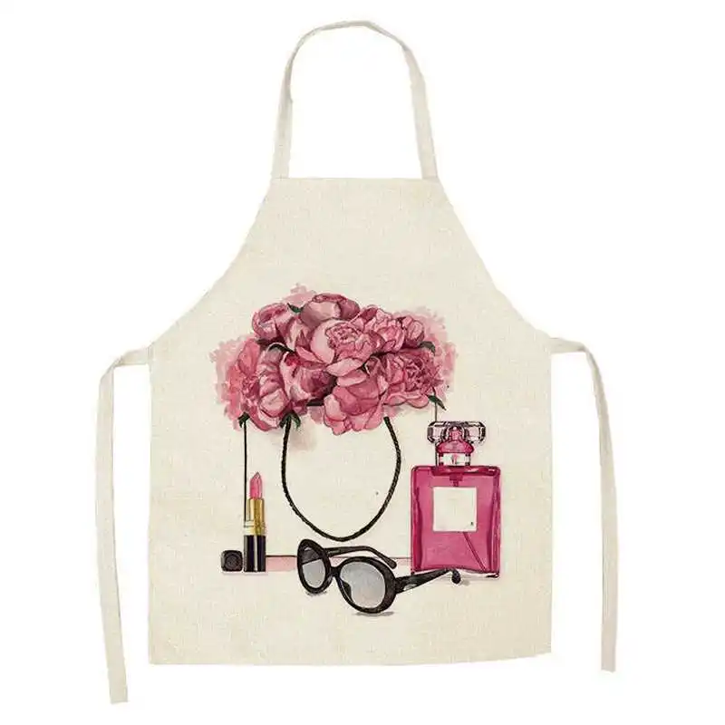 

Floral Perfume Bottle Print Kitchen Apron Sleeveless Linen Dinner Cooking Apron Restaurant Baking Cooking Accessories Apron Bib
