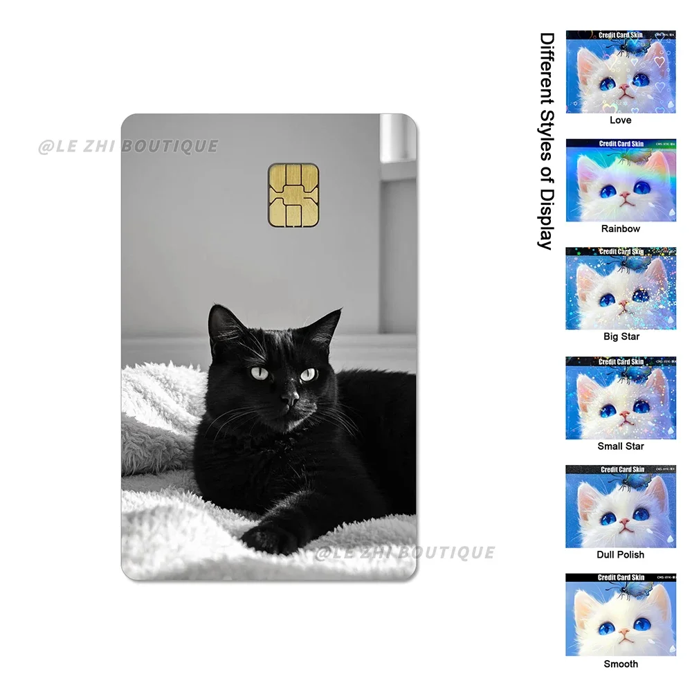 

Милый крутой черный кот ПВХ кредитная карта кожа пленка наклейка водостойкая банковская карта автобус Metro блестящие радужные звезды любовь наклейка