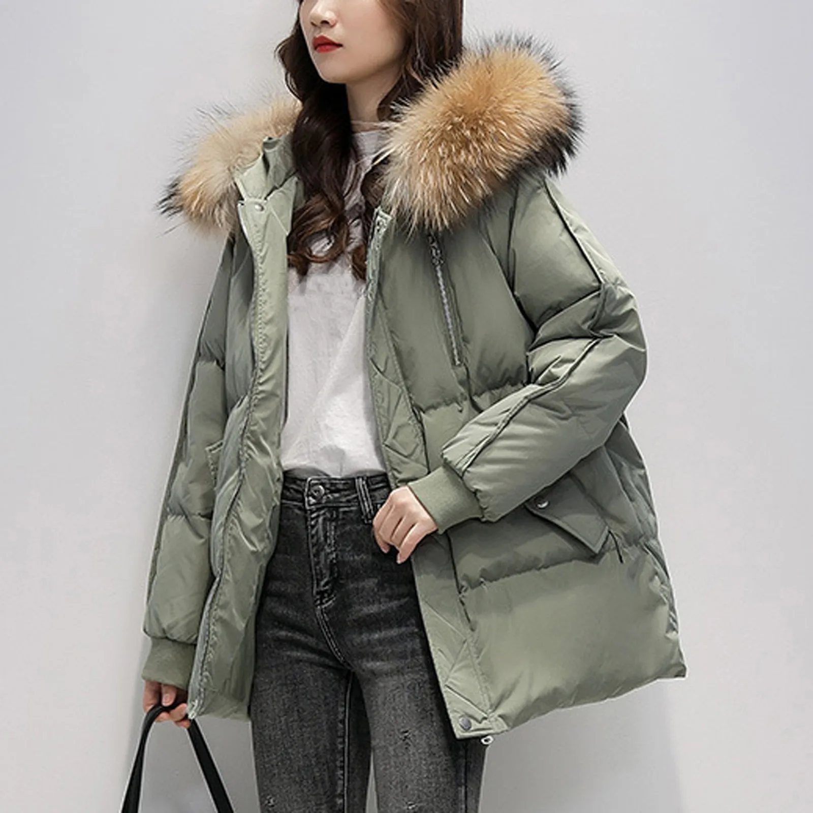 

Женская зимняя куртка с капюшоном и молнией, однотонная свободная утепленная куртка из хлопка и плюша, Корейская версия, 2023