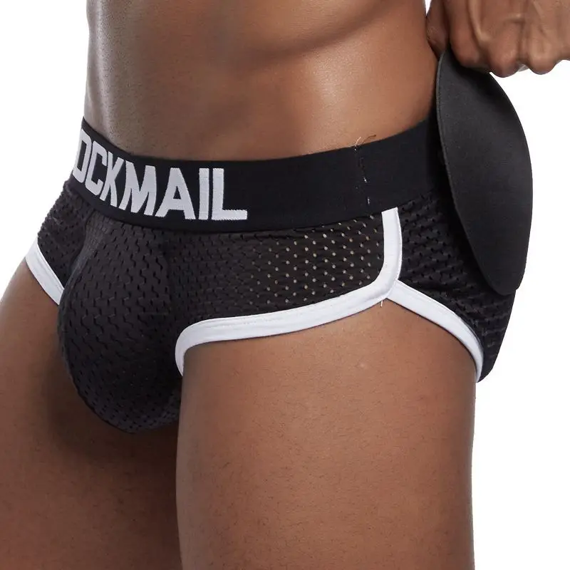 HaleyChan 1Pc Breathable Mesh Men's Briefs with Removable Foam Pads At The Front and Back Sexy Underwear Men Panty Mens Lingerie