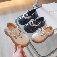 girls spring versatile korean style with metal chains unique kids fashion loafers 2022 round toe glossy children casual pu flats