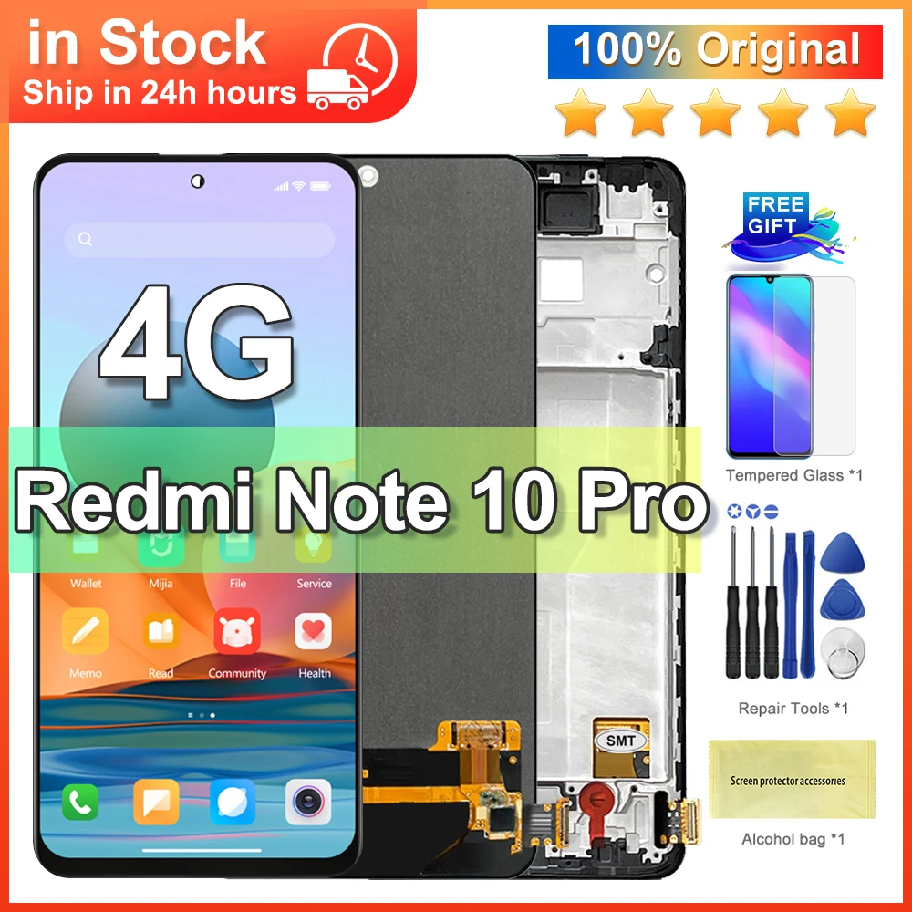 

6.67" Original For Xiaomi Redmi Note 10 Pro LCD Display Touch Screen Replace For Redmi Note10Pro M2101K6G LCD Display with Frame