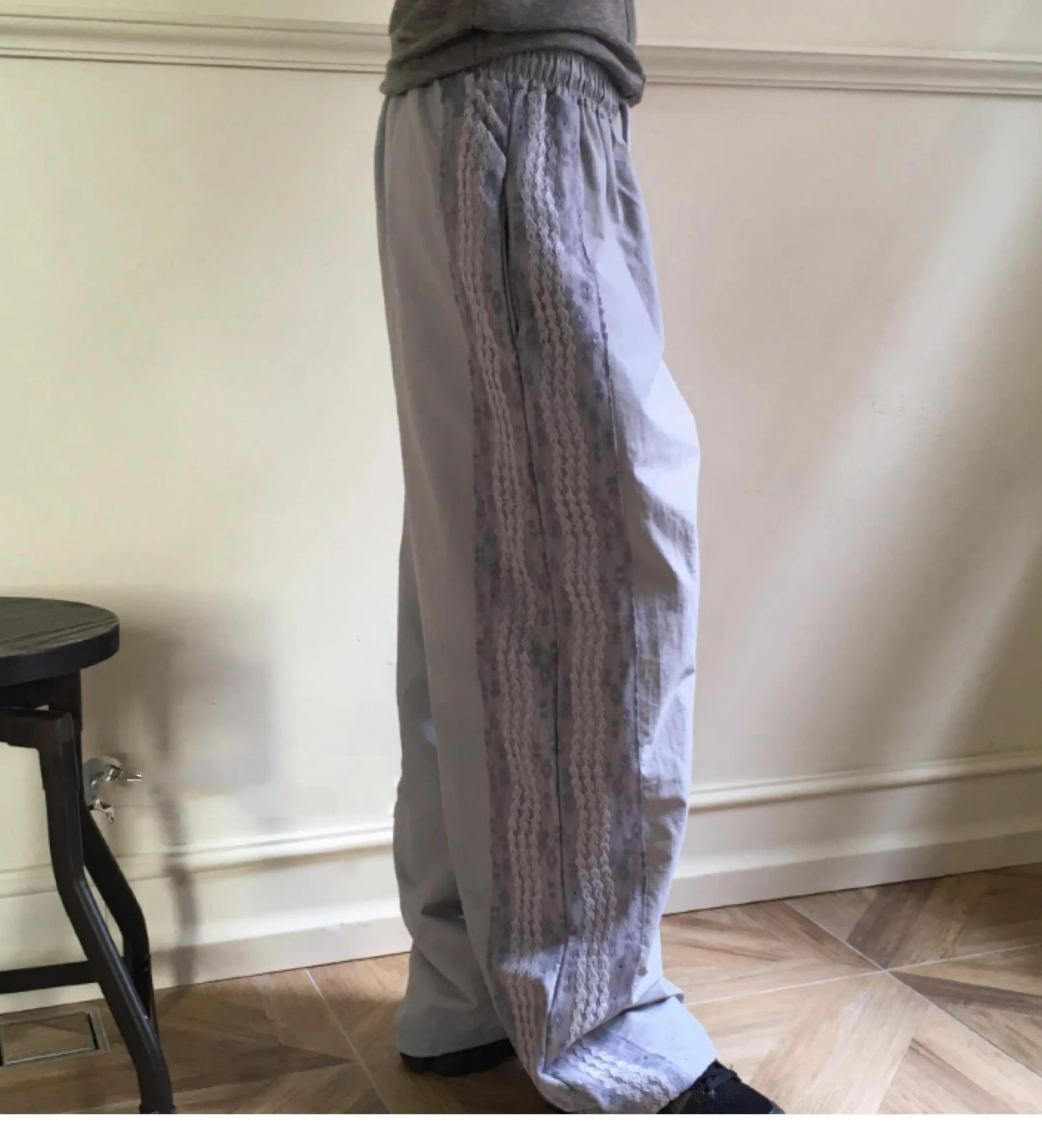 Корейские кружевные лоскутные повседневные нейлоновые широкие брюки kusхиты Etro Y2k