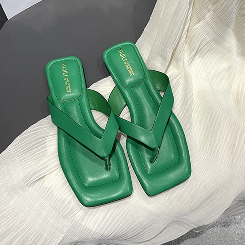 

New Summer Women Flip Flop Flat Heel Casual Outdoor Beach Slides Ladies Square Toe Slip On Sandal Shoes Open Toe Slides