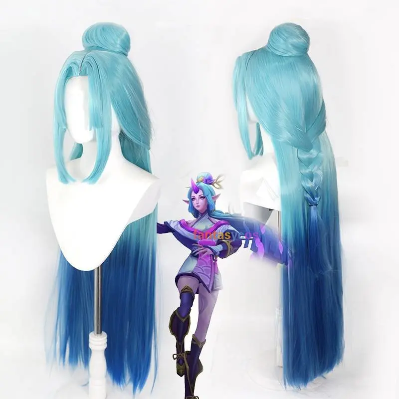 

Soraka Wig LOL Spirit Blossom Soraka Cosplay Wig Blue Gradient 100cm Long Heat Resistant Synthetic Hair + Wig Cap