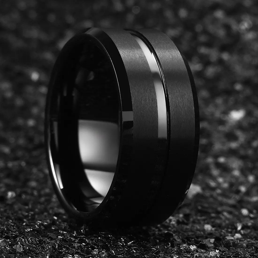 

Simple 8mm Black Groove Titanium Steel Rings For Men Women Black Color Brushed Stainless Steel Men Ring Wedding Band Jewelry