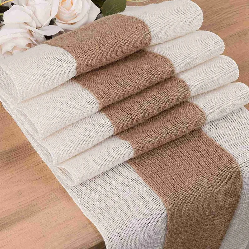 2X Burlap Table Runners For Kitchen Jute Table Runner 72 Inch - Natural Farmhouse Centerpieces For Tables - Dining Room images - 6