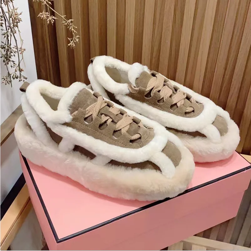 Runway Diamond Thick Sole Lefu Shoes Women's Round Head Genuine Leather One Step Pedal Designer High Heel Autumn Shoes 2023