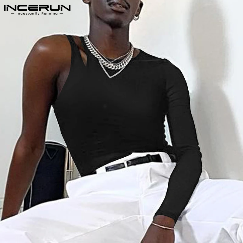 

Sexy Fashion Men Camiseta All-match Simple Tees Digging Shoulder Casual Streetwear Male Half sleeved T-shirts S-5XL INCERUN 2022